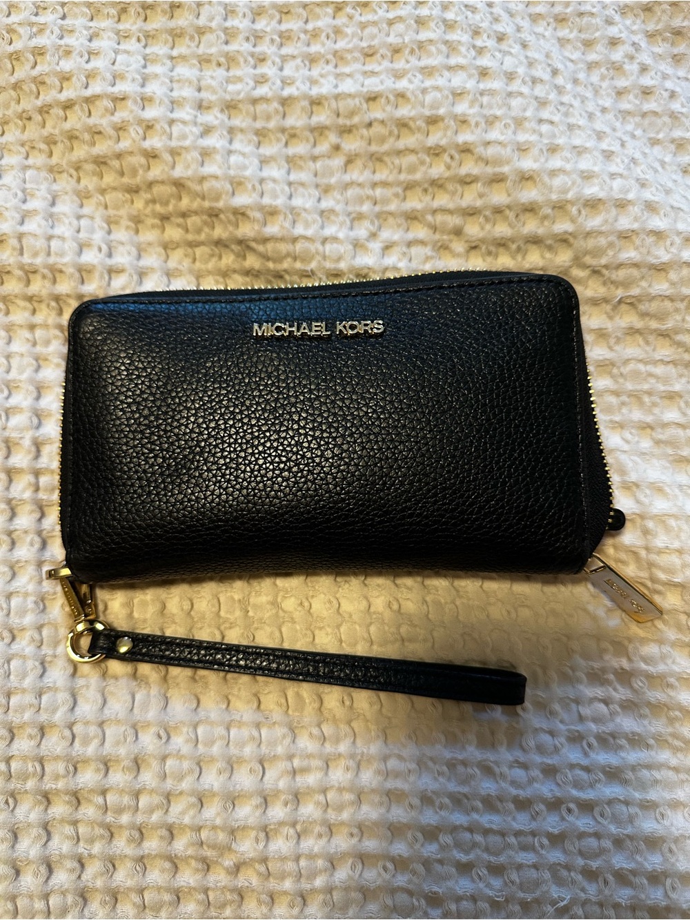 Michael Kors Black Pebbled Leather Zip Wristlet with Gold Hardware - Picture 2 of 7